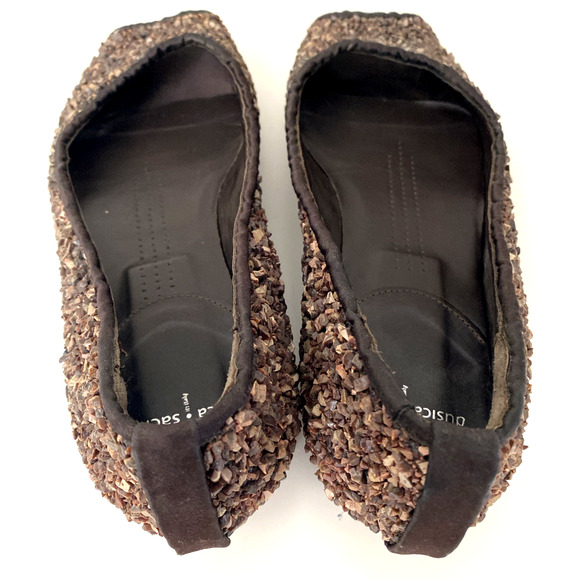 Dusica Sacks Ballet Flat Peep Toe Rock Stone Hand made Brown Embellished 38 8 - Picture 8 of 12